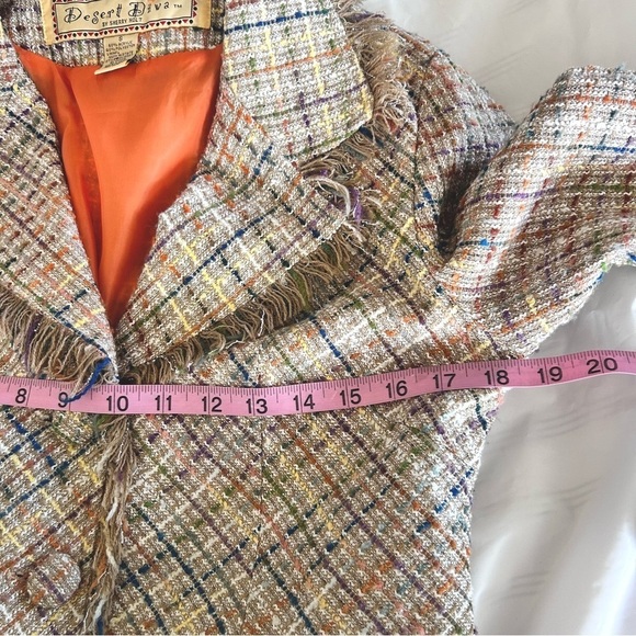 Desert Diva  By Sherry Holt Pastel Tweed Blazer with Fringe Trim Size S Academia - Picture 7 of 12